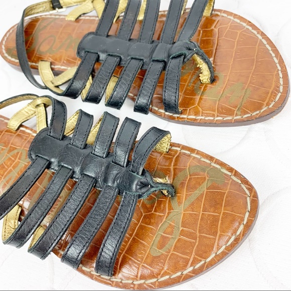 SAM EDELMAN Black Gold Garland Gladiator Leather Sandals 6M - Picture 3 of 4
